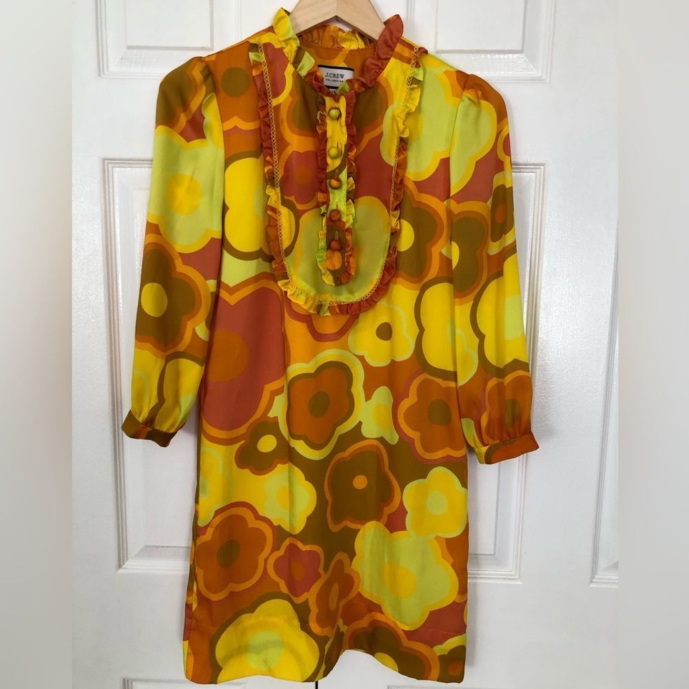 J.Crew Collection Dress Ratti Ruffle Neck Mod Shift Dress Size 00 - Picture 7 of 13